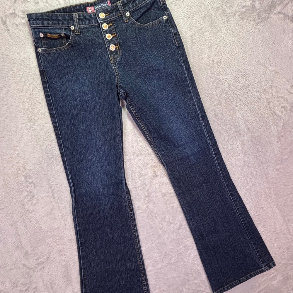Duck Head Women Jeans Size 7 Average Dark Blue Flare Button Fly 7062083DI